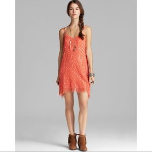 Free People embellished sequin coral Cocktail Dress, size 10